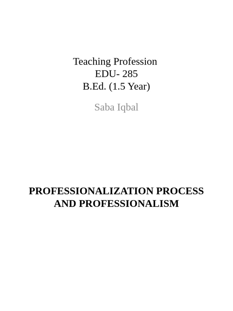 Professionalization in Teaching | PDF | Teachers | Profession