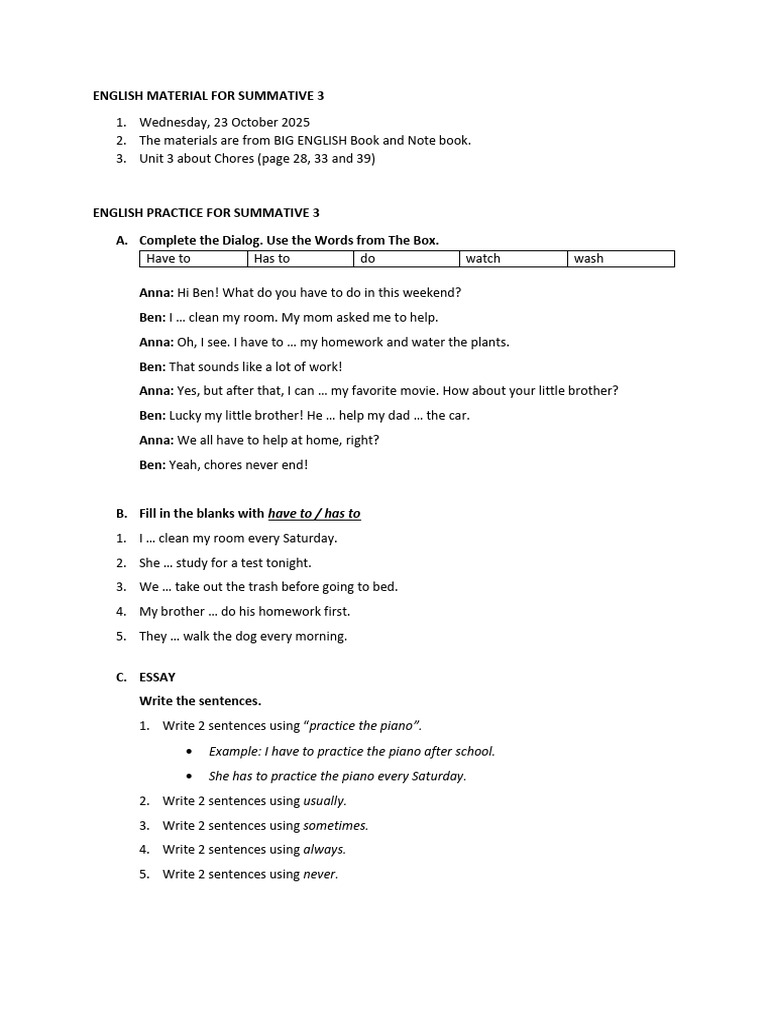 English Summative 3 Practice Materials | PDF