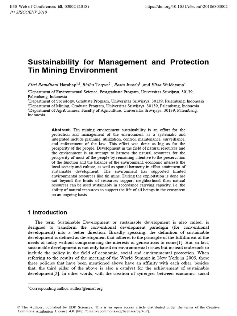 Sustainable Tin Mining Management | PDF | Sustainability | Mining