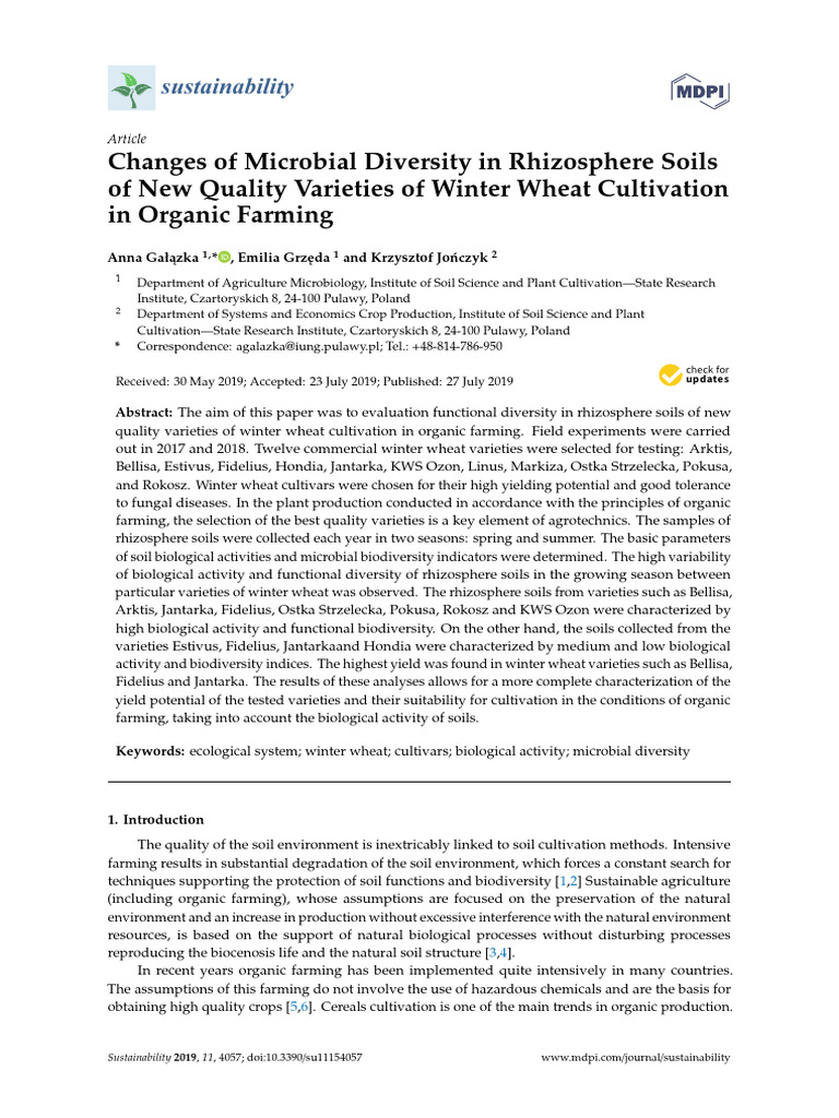 Microbial Diversity in Organic Wheat Soils | PDF | Agriculture ...
