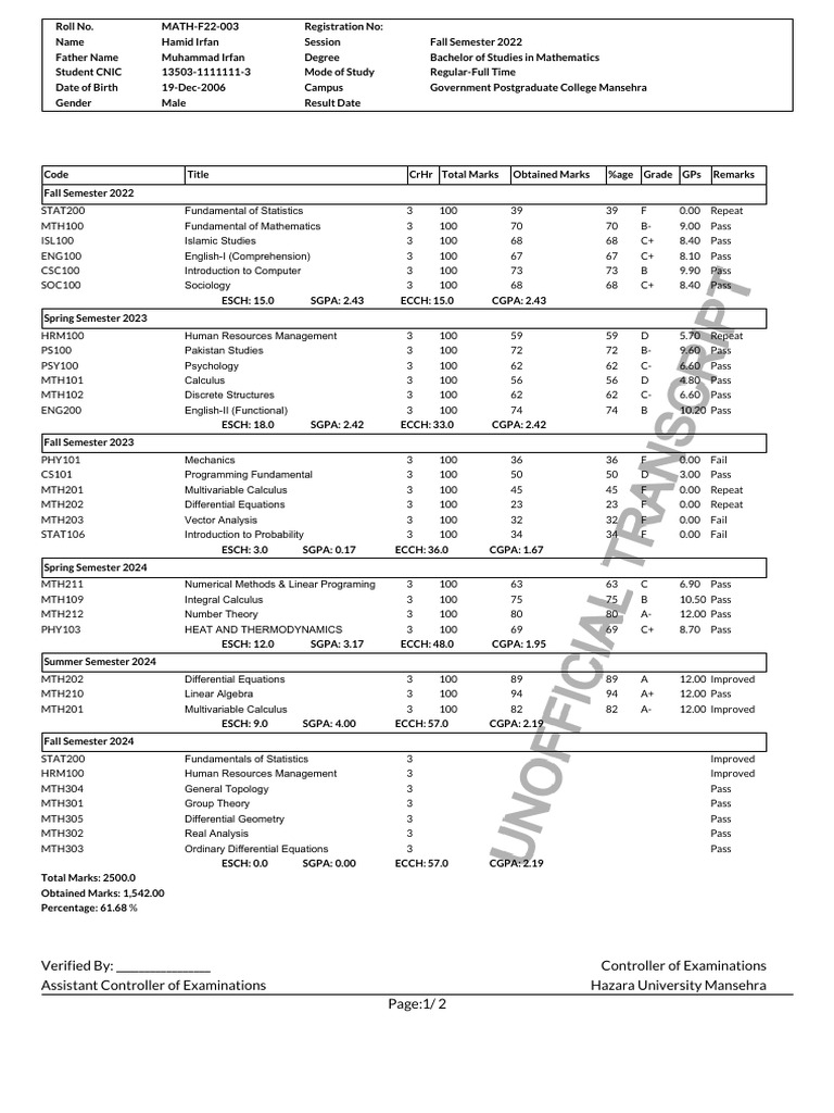 Student Academic Performance Report | PDF | Equations | Mathematical ...