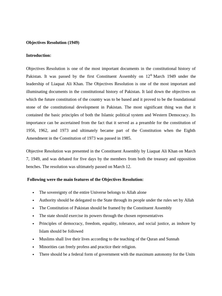 Objectives Resolution of Pakistan (1949) | PDF | Political Science