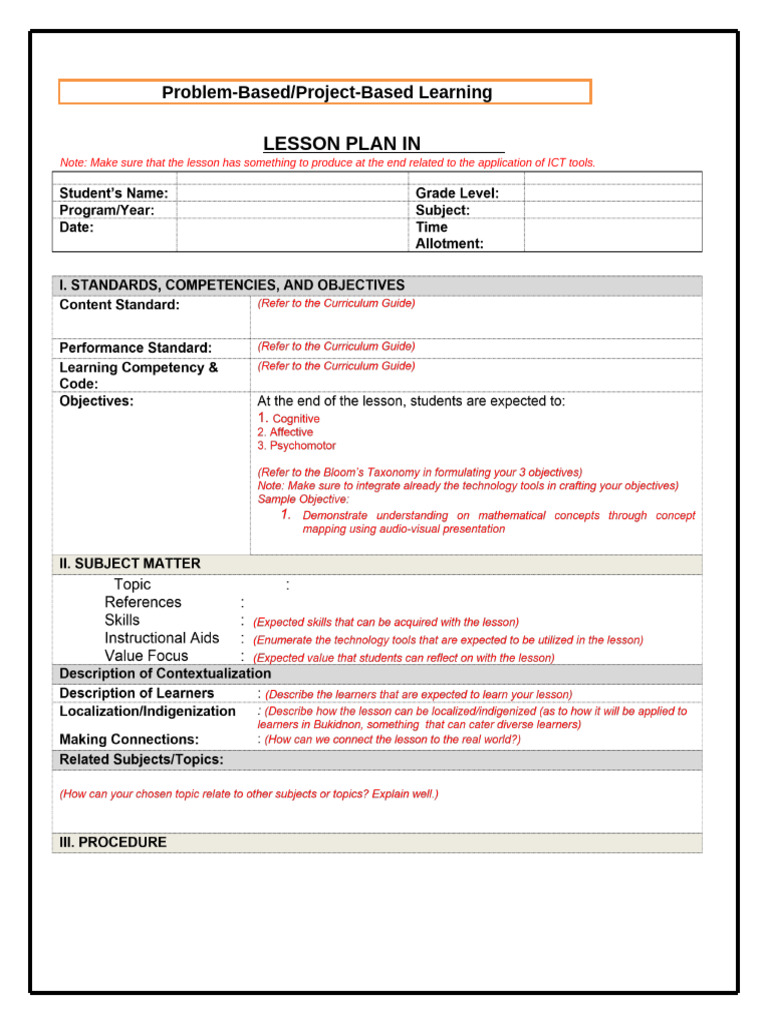 Problem-Based Learning Lesson Plan Guide | PDF