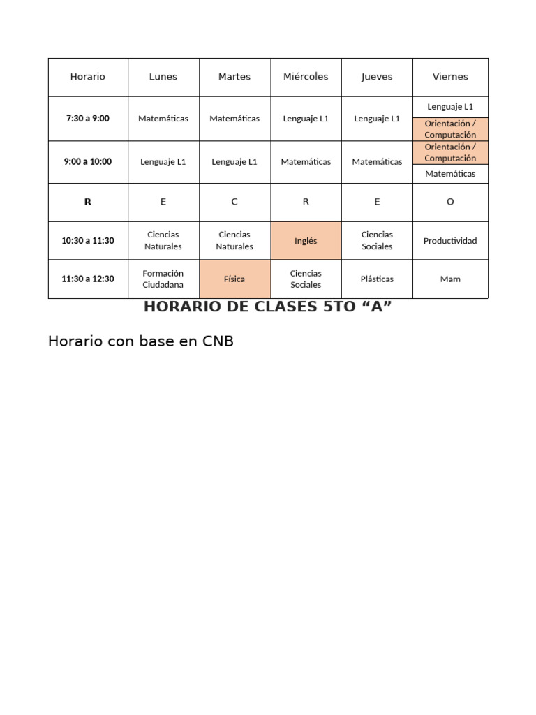 Horario de Clases 2024 | PDF
