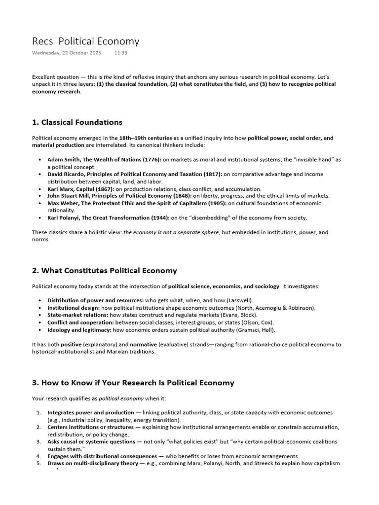 Understanding Political Economy Research | PDF | Political Economy | Policy
