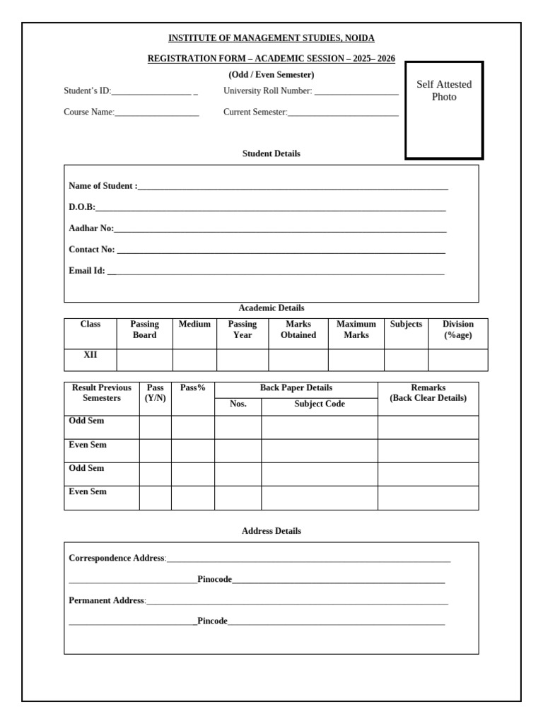 Student Registration Form 2025 | PDF