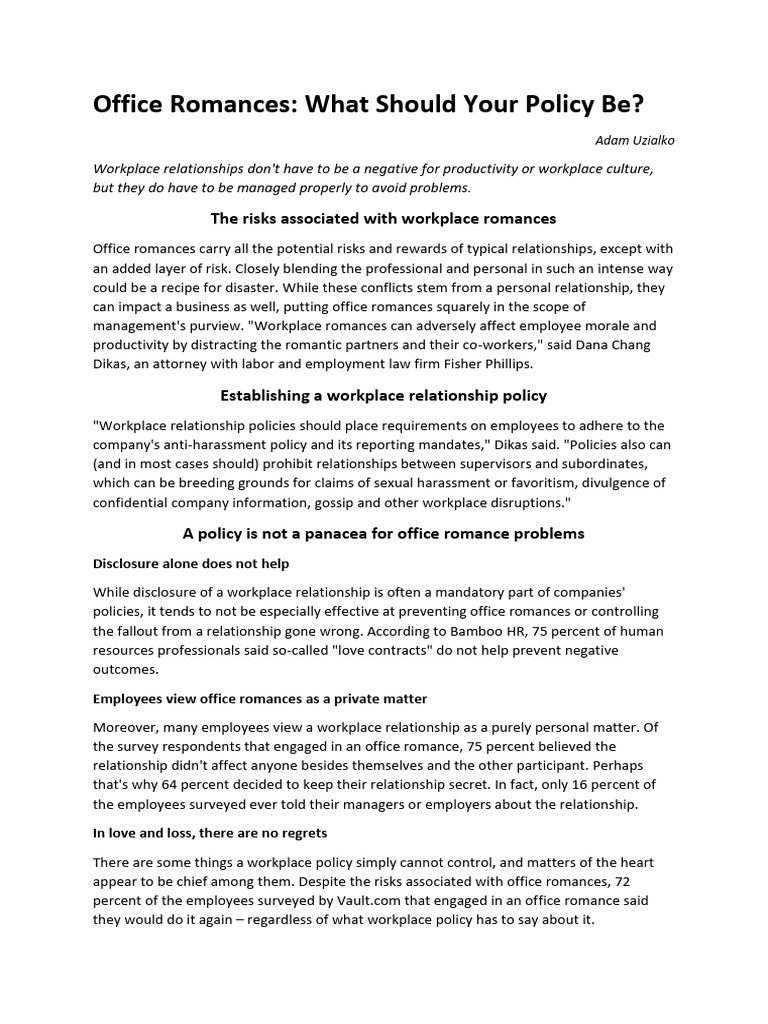 Office Romance Policies: Best Practices | PDF | Employment | Romance (Love)
