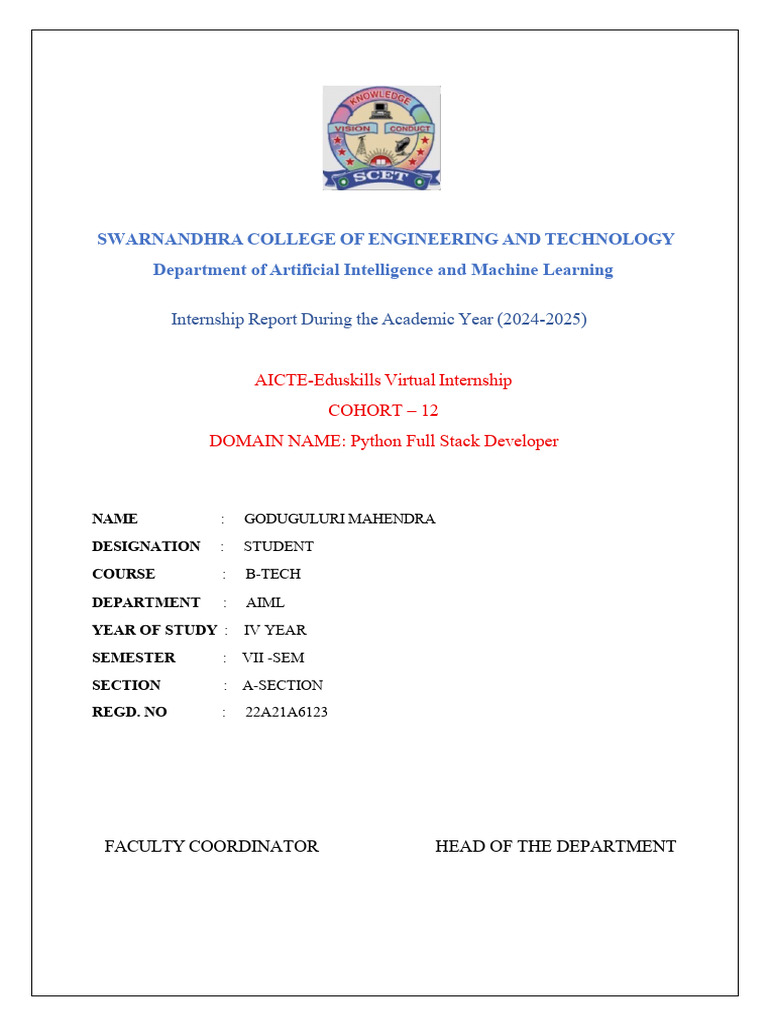 Python Full Stack Developer Internship Report | PDF | Html Element | Html
