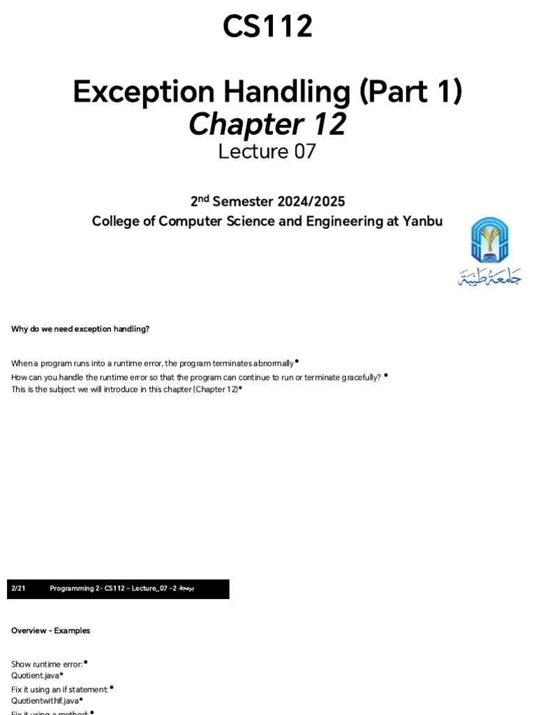 Exception Handling in Java: CS112 Lecture | PDF | Programming Paradigms ...