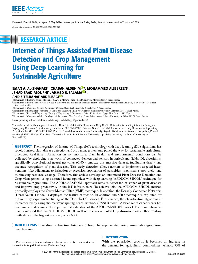 IoT and Deep Learning for Crop Health | PDF | Riyadh | Internet Of Things