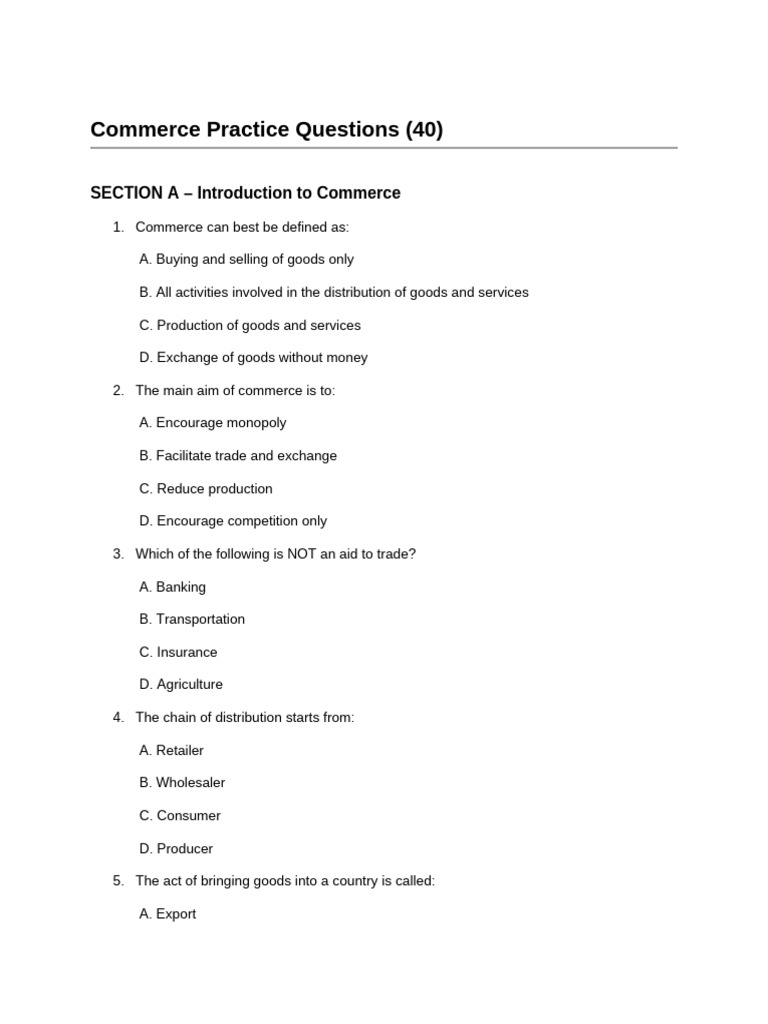 Commerce Practice Questions and Answers | PDF | Insurance | Commerce