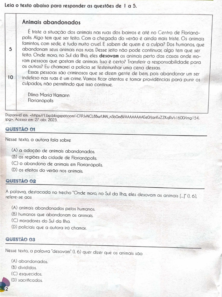 Leia o Texto Abaixo para Responder As Questões de 1 A 5-Comprimido | PDF