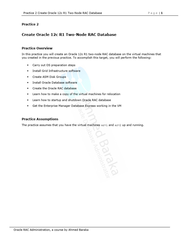Create Oracle 12c R1 Two-Node RAC Database | PDF | Databases | Virtual ...