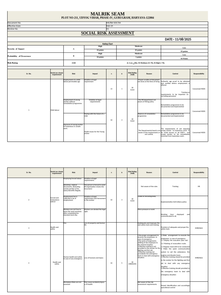 Social Risk Assessment Guidelines | PDF | Employment | Occupational ...