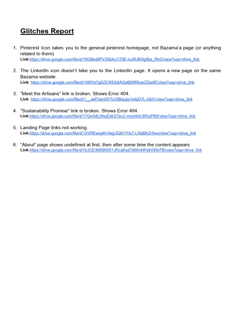 Bazama Website Glitches Report | PDF