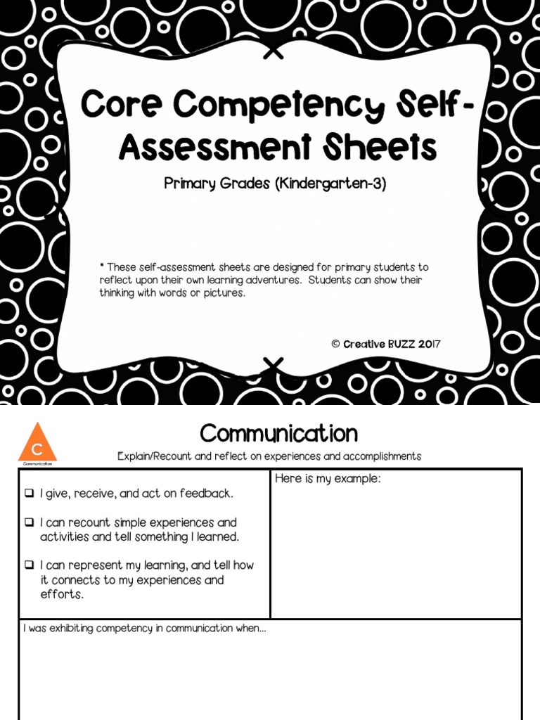 Core Competency Self-Assessment Sheets: Primary Grades (Kindergarten-3 ...