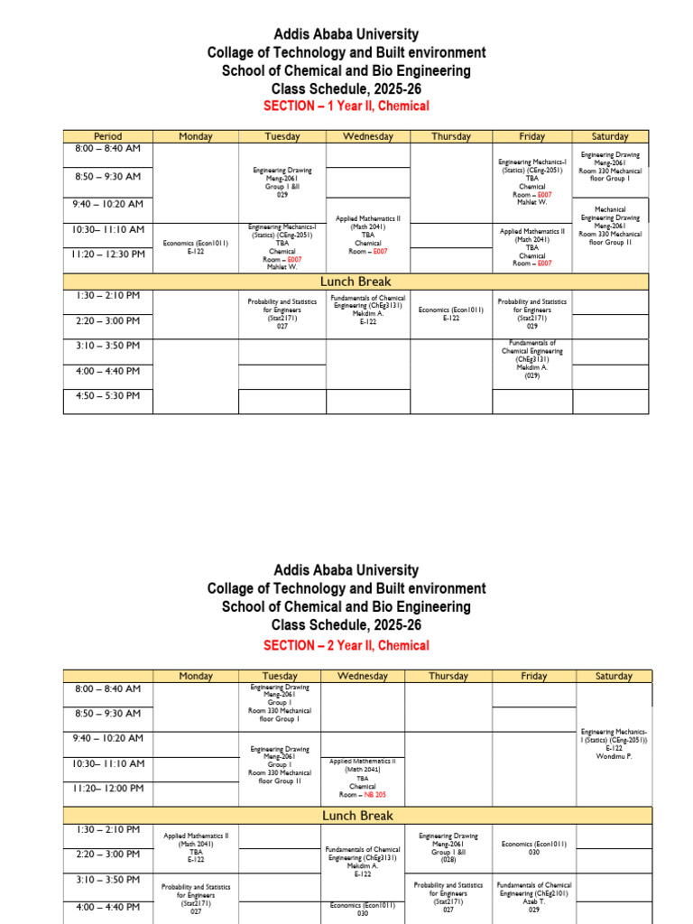 2nd - Year Class Schedule 2025-26 Semester I - SCBE4 | PDF ...