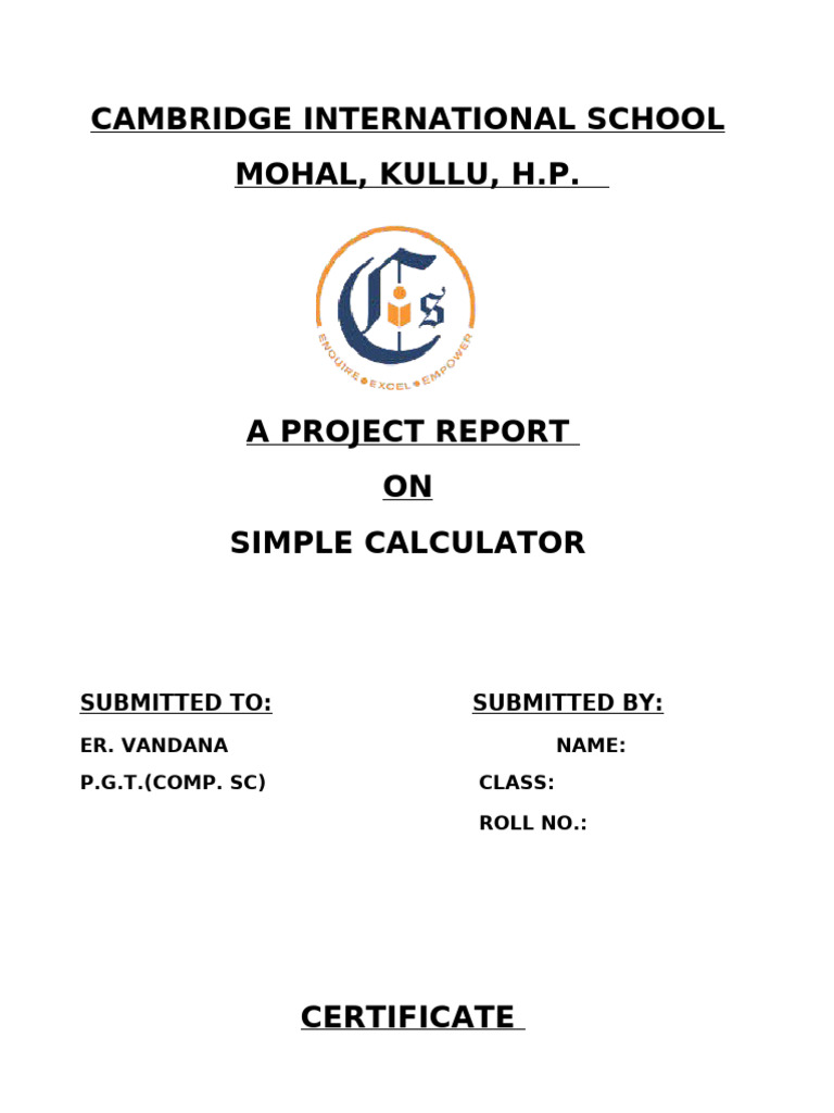 Simple Calculator Project Report | PDF | Python (Programming Language ...