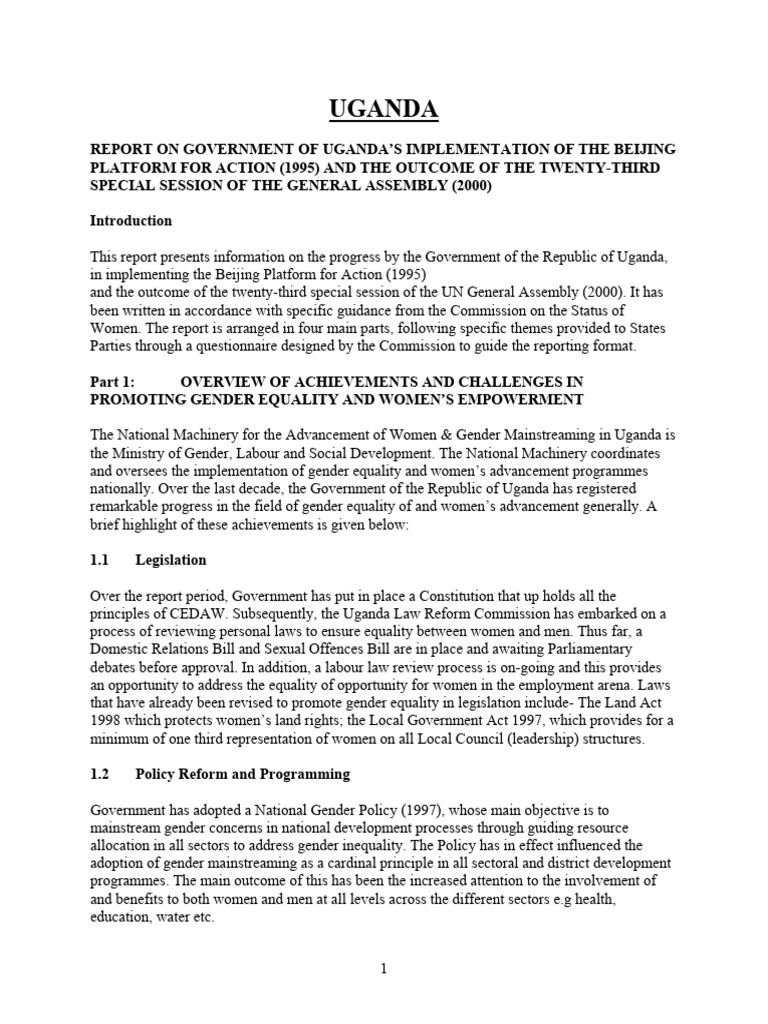 Gender Equality in UGANDA-English | PDF | Gender Studies | Gender Equality