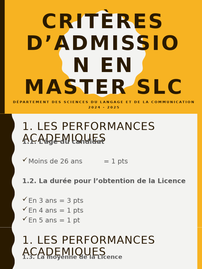 Critères d'admission Master SLC 2024-2025 | PDF