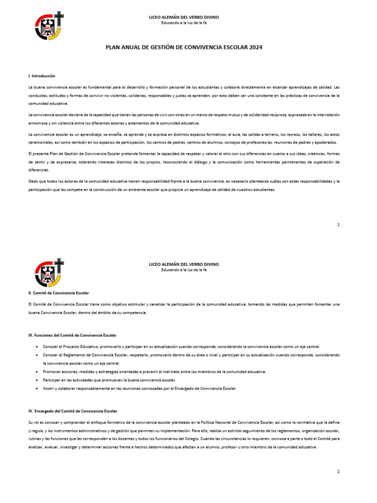 Plan de Convivencia Escolar 2024 | PDF | Maestros | Enseñando