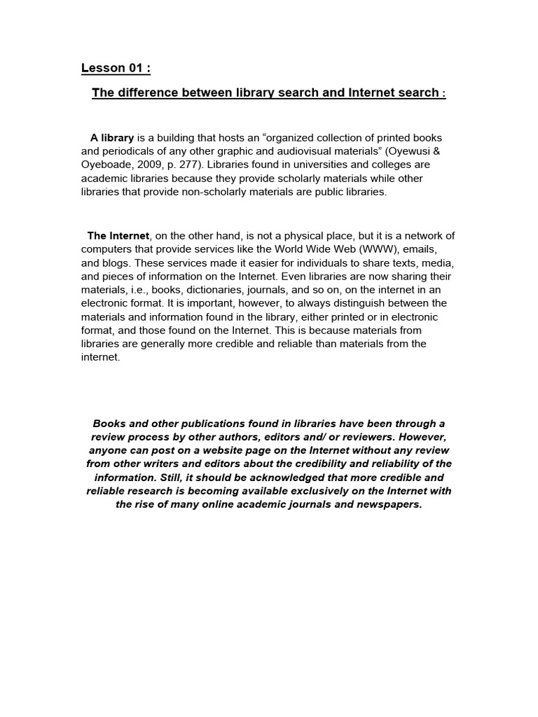 Library vs. Internet Research Guide | PDF | Libraries | Internet