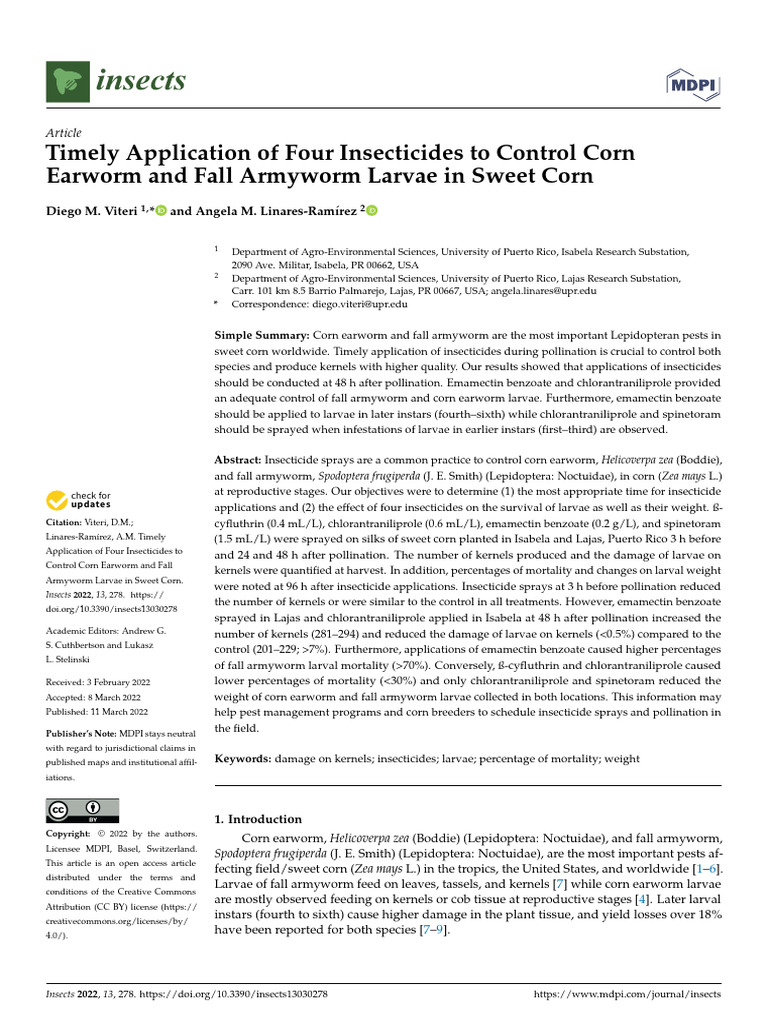 Insecticide Timing for Sweet Corn Pests | PDF | Pollen | Insecticide