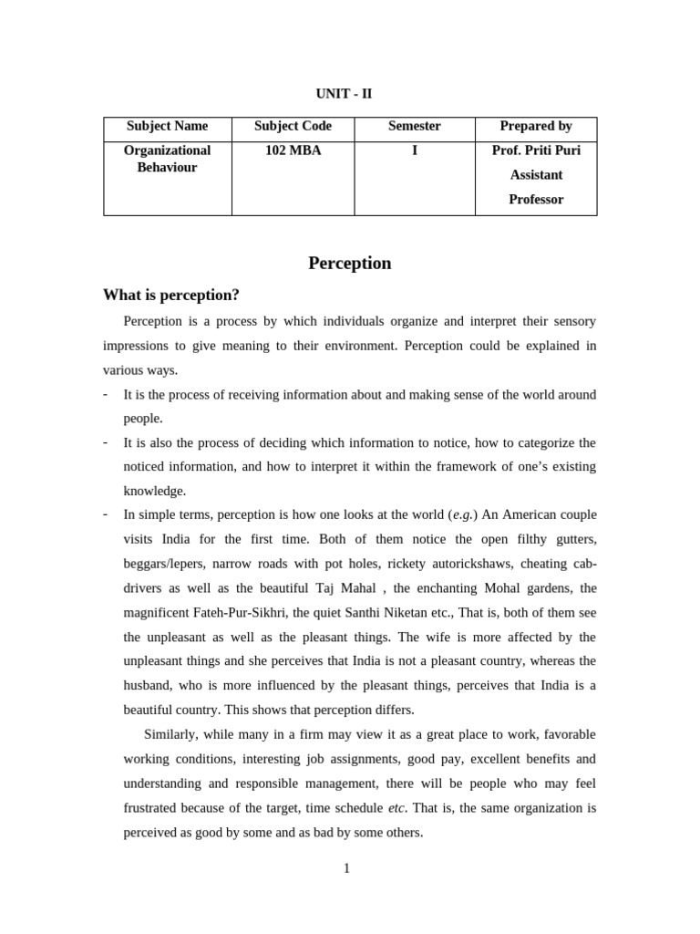 Understanding Perception in Organizations | PDF | Perception | Behavior