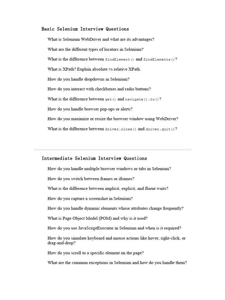 Selenium Interview Questions | PDF | Software Testing | Selenium (Software)