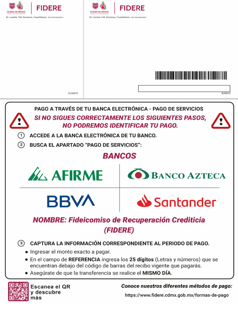 Recibo de Pago FIDERE Mensualidad | PDF | Bancario | Servicios financieros