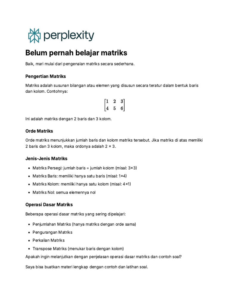 Pengenalan Matriks dan Operasinya | PDF