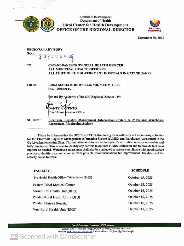 Advisory Monitoring in ELMIS - CATANDUANES | PDF