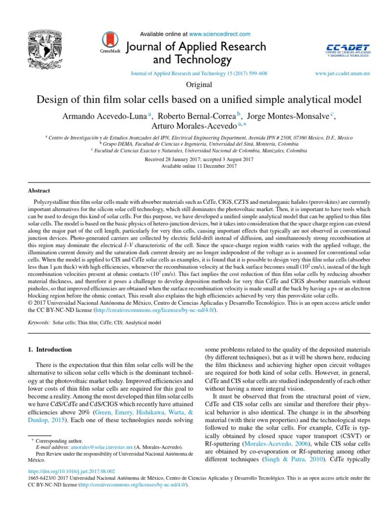 Thin Film Solar Cell Design Model | PDF | Thin Film Solar Cell | Solar Cell