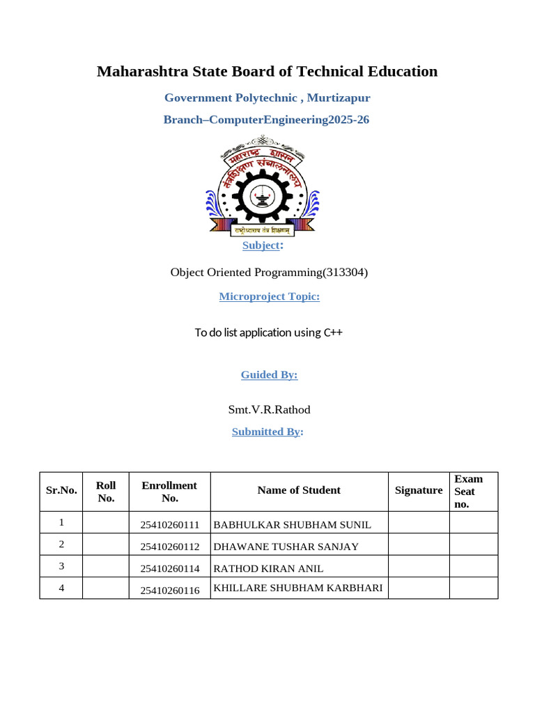 To-Do List App in C++ OOP Project | PDF | Object Oriented Programming | C++