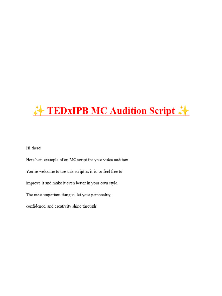 TEDxIPB 2025 MC Audition Script | PDF