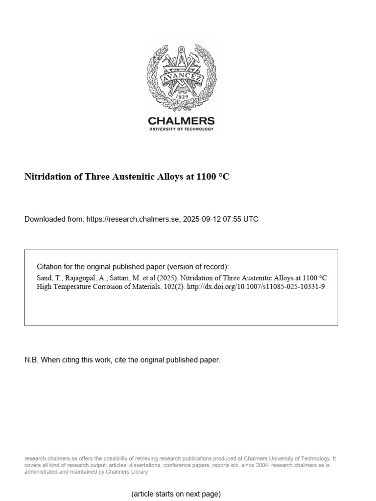 Nitridation of Austenitic Alloys at 1100°C | PDF | Scanning Electron ...