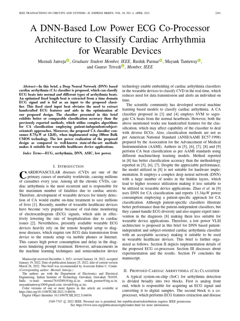Low Power DNN ECG Classifier for Arrhythmia | PDF | Deep Learning ...