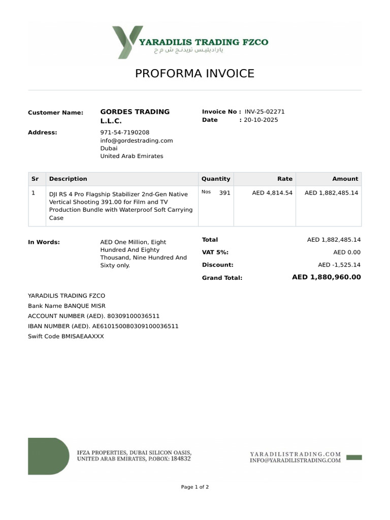 Proforma Invoice for Gordes Trading LLC | PDF