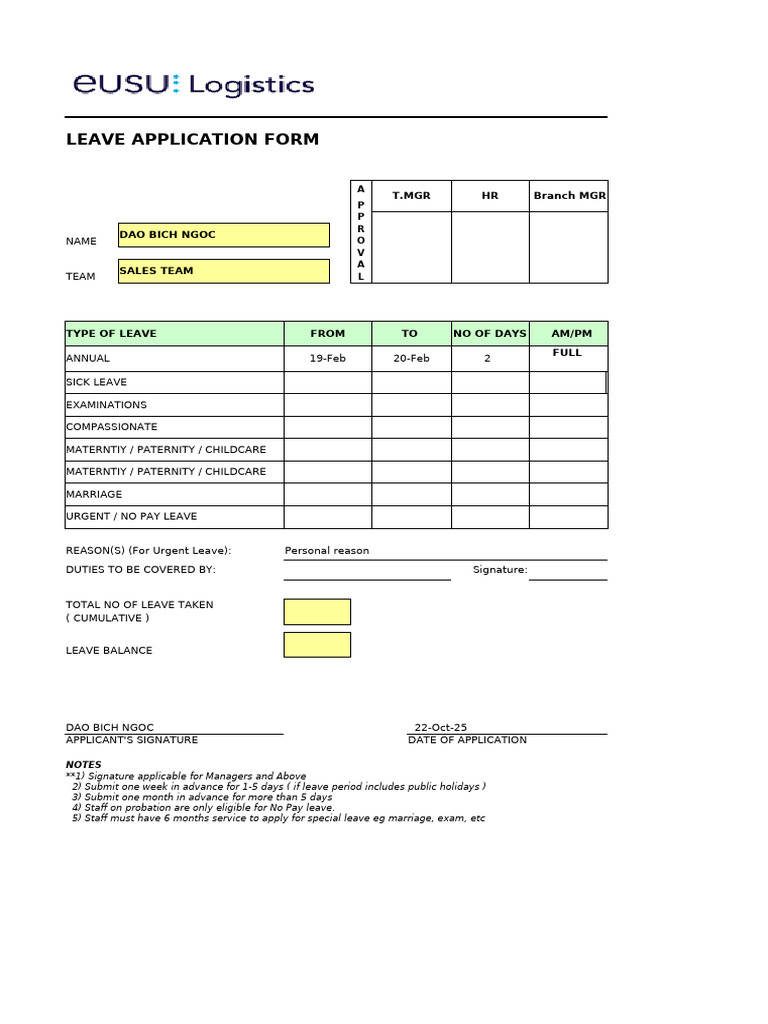 Leave Application Form Template | PDF | Parental Leave | Childhood