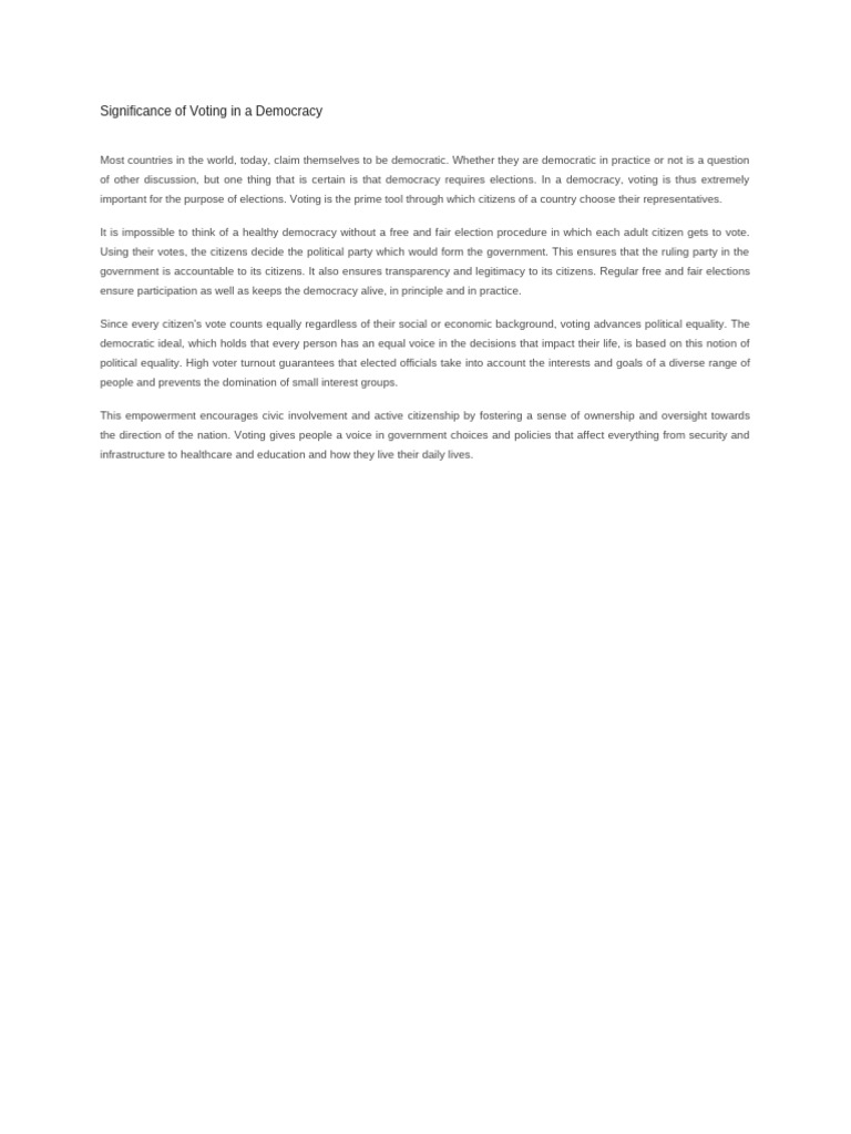 Importance of Voting in Democracy | PDF