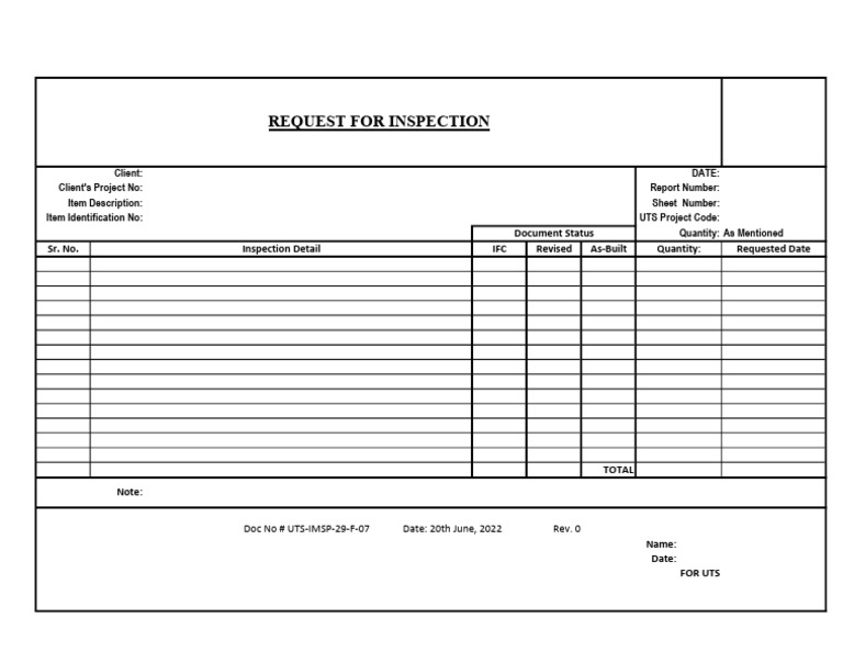 UTS Request for Inspection Report | PDF