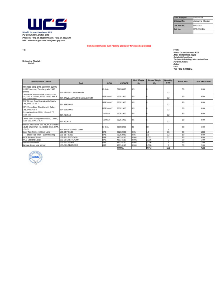 Delivery Note MFG-153 | PDF | Manufactured Goods