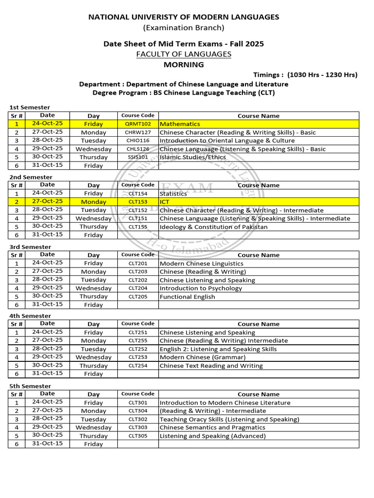1760005059BS Chinese Language Teaching Mid Term Date Sheet Fall 2025 ...