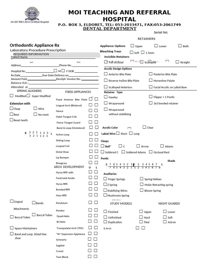 Orthodontic Appliance Prescription Form | PDF | Dentistry | Orthodontics