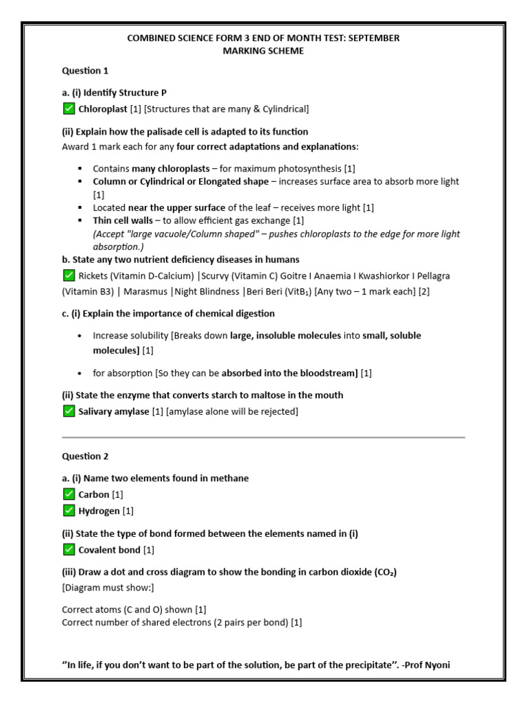 FORM 3s EXAM SEPTEMBER MS | PDF | Chemical Compounds | Ethanol