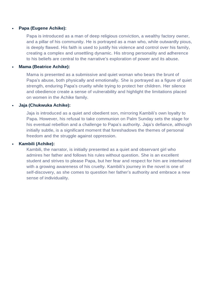 Character Analysis CHAPTER ONE | PDF