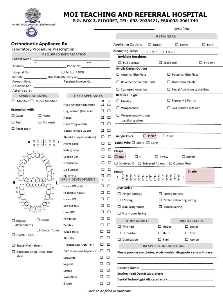 Dental Laboratory Prescription Form | PDF | Orthodontics | Dentistry