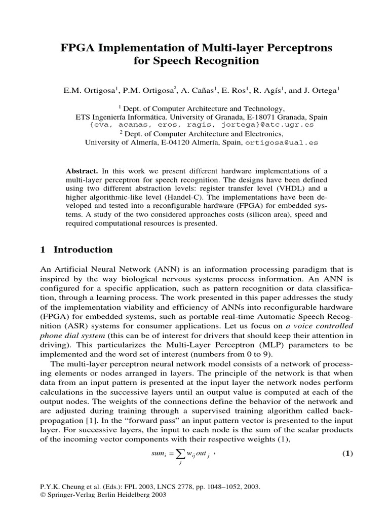 FPGA MLP for Speech Recognition | PDF | Vhdl | Function (Mathematics)