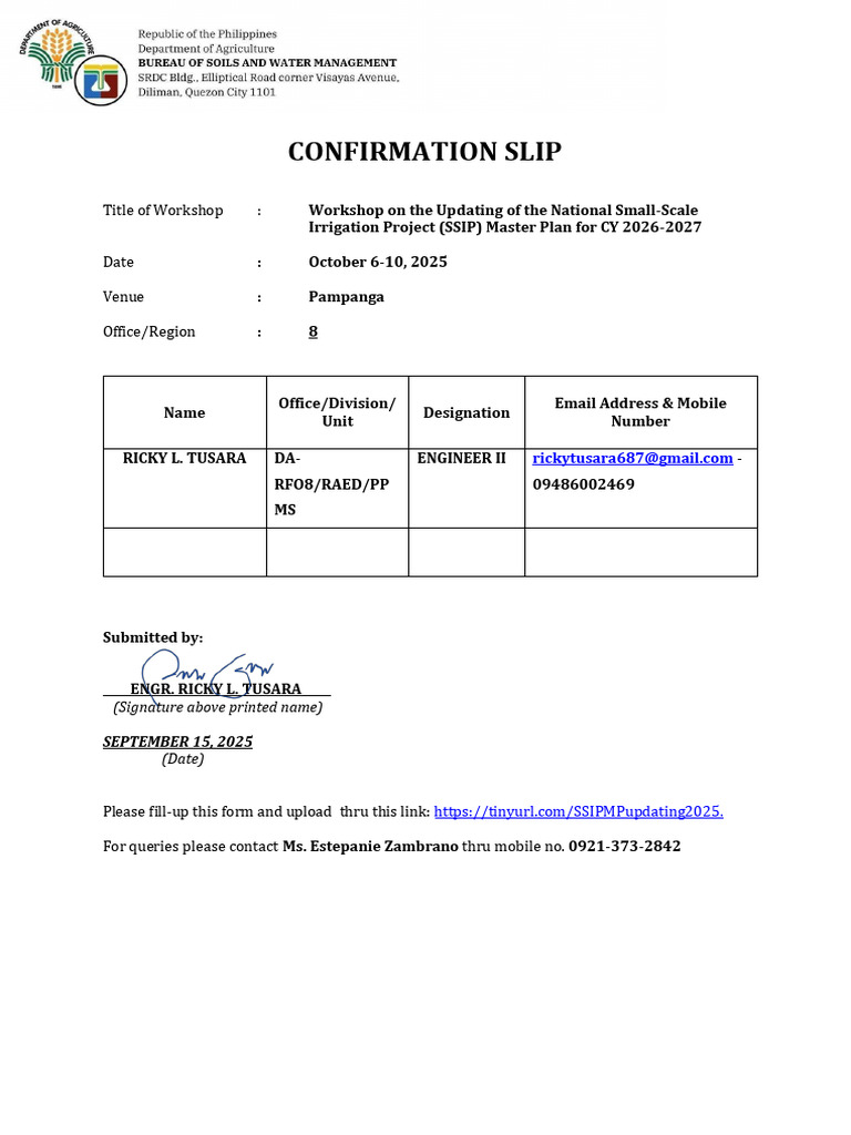SSIP Master Plan Workshop Confirmation | PDF