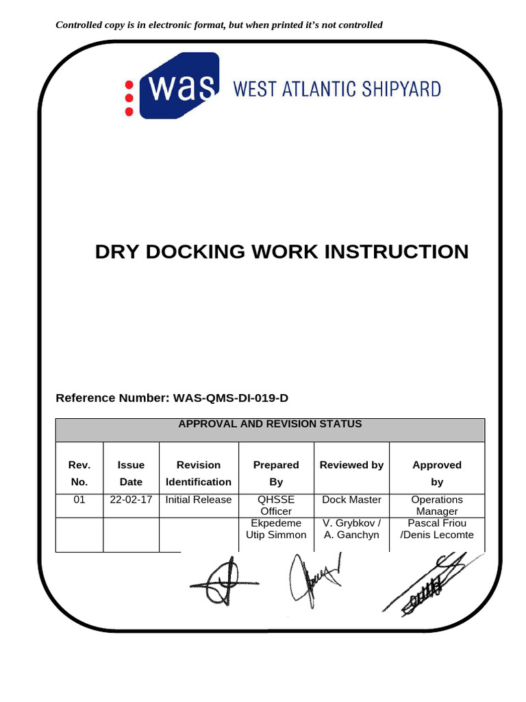 Dry Docking Work Instruction WAS QMS DI 019 D | PDF | Crane (Machine ...